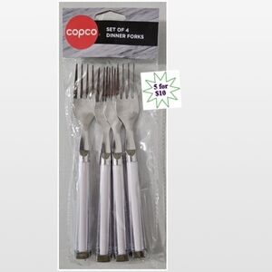 New Copco Forks Dinner Set 4 Home Kitchen Silver White NWT